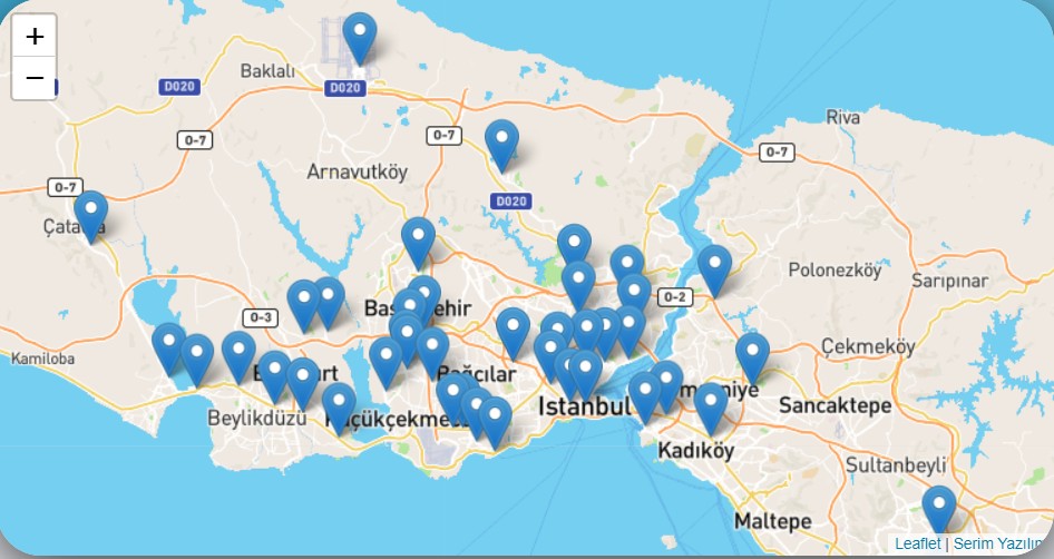 Карта с остановками Havabus в Стамбуле