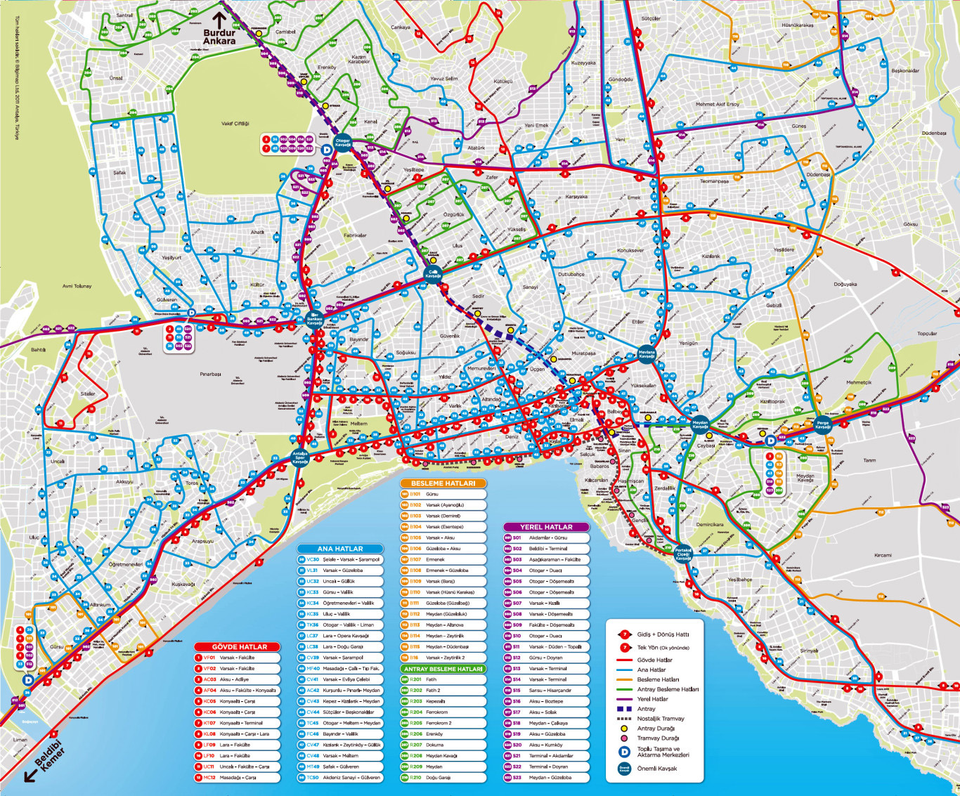 Схема общественного транспорта в Анталии