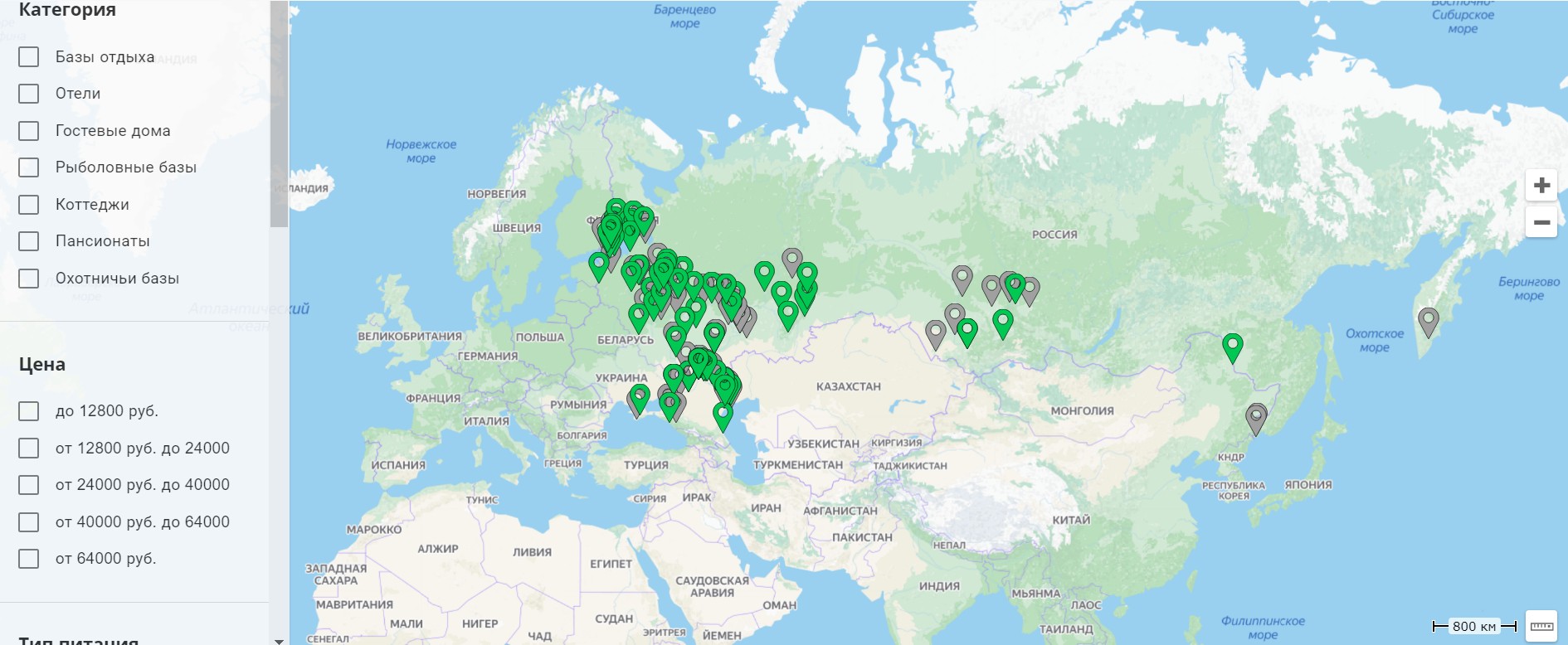 Пример поиска базы на Новый Год на карте на сайте mirturbaz.ru