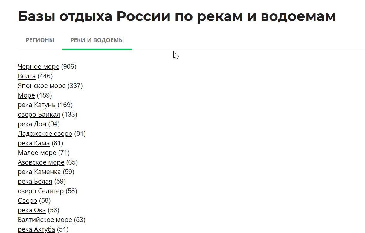 Пример поиска базы на Новый Год по рекам и водоемам на сайте mirturbaz.ru