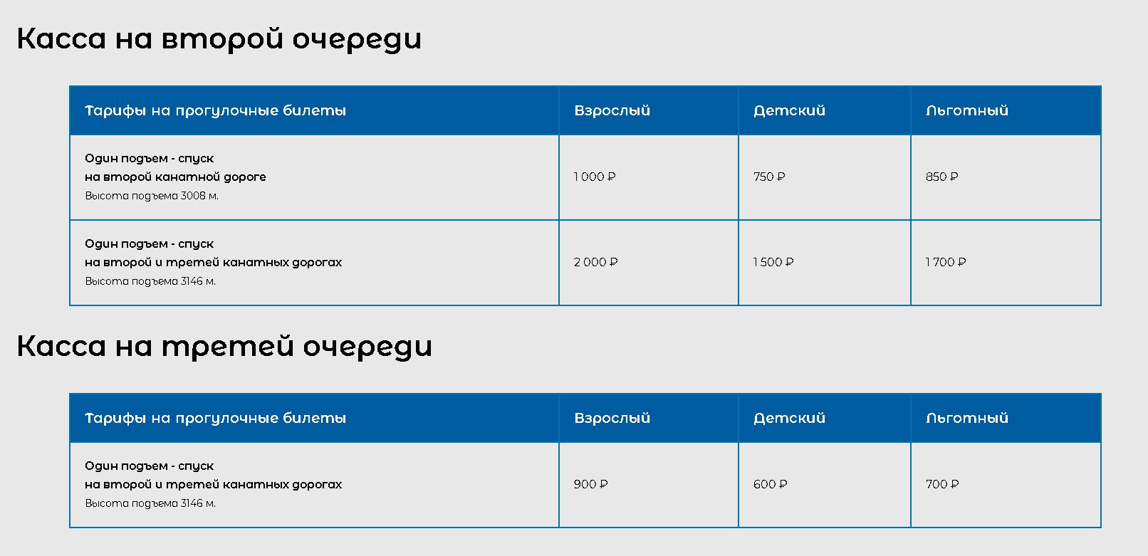 Цена на второй и третий подъемник